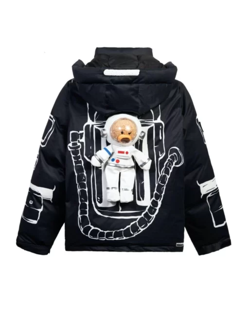 13 De Marzo x Nasa Astronaut Teddy Bear Painted Down Jacket Black
