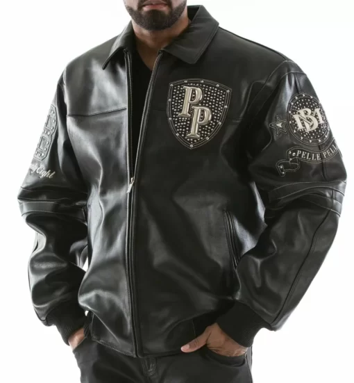 Pelle Pelle Black Encrusted Studded Leather Jacket