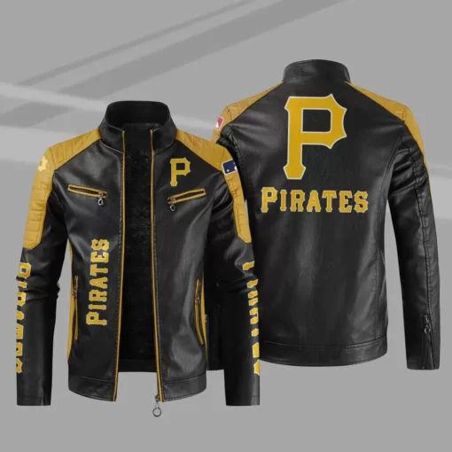 Black Yellow Pittsburgh Pirates Block Leather Jacket