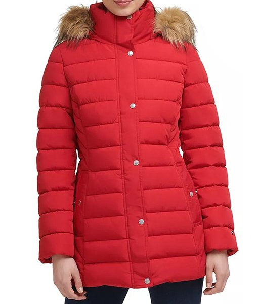 Women’s Red Coat with Fur Hood