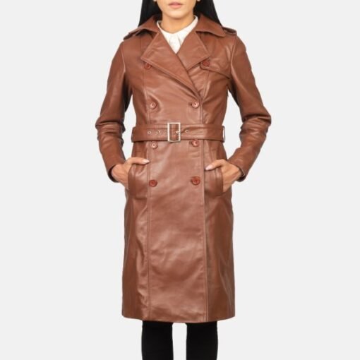 Alice Brown Double Breasted Belted Leather Coat