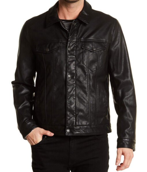 Classic Black Trucker Leather Jacket