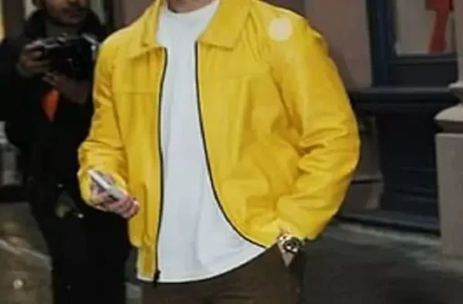 Nick Jonas Yellow Leather Jacket