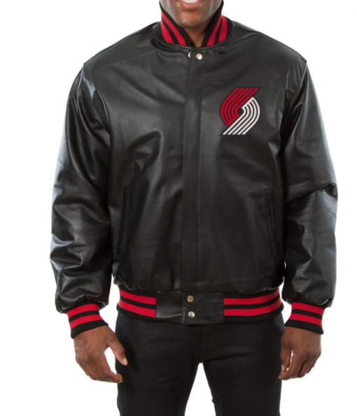 Varsity Portland Trail Blazers Black Leather Jacket