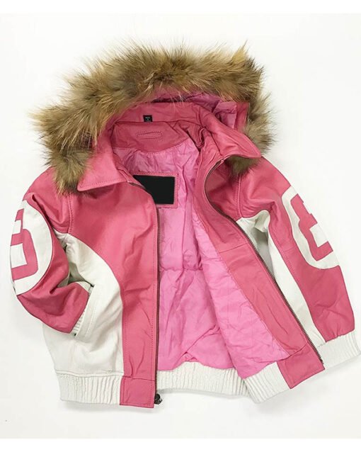 8 Ball Pink Leather Hooded Jacket