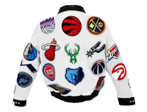 White NBA Collage Jeff Hamilton Varsity Jacket