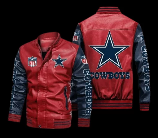 Dallas Cowboys Red Navy Bomber Leather Jacket