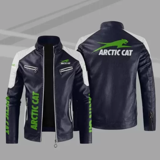 Blue White Team Arctic Cat Block Leather Jacket