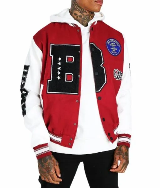 Bomber B Patch Varsity with Leather Look Sleeves