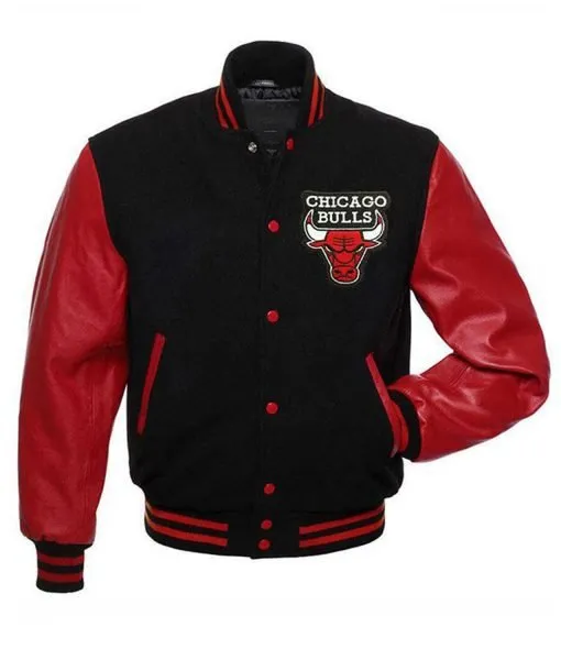 Varsity Chicago Bulls Baseball Black and Red Jacket