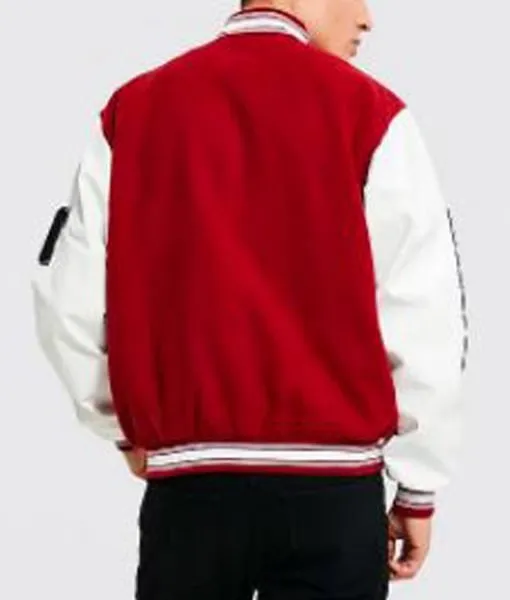 Bomber B Patch Varsity with Leather Look Sleeves